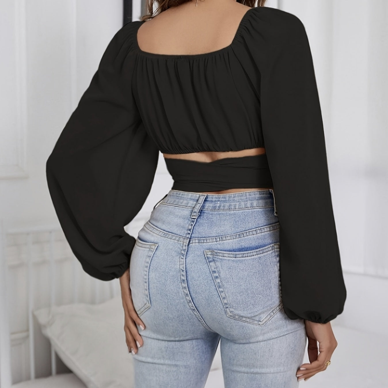 Korean Style Bubble Sleeve Square Neck Shirt
