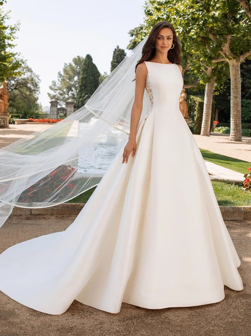 French Satin Lace Bridal Dress