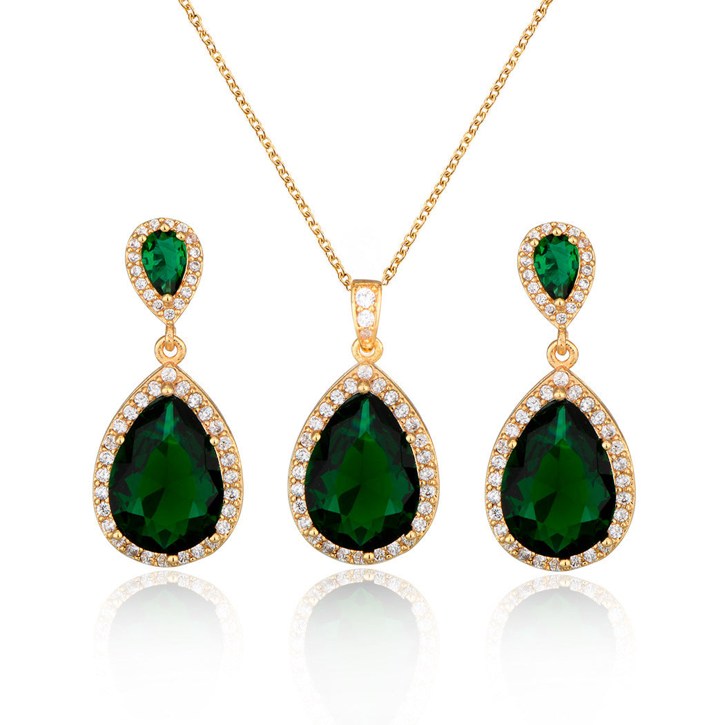 Bright Big Zircon Water Drops Necklace Eardrops Jewelry- Simple & Graceful