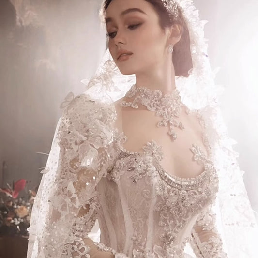 Royal Court Princess Large Tail Wedding Dress