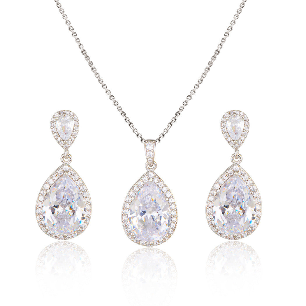 Bright Big Zircon Water Drops Necklace Eardrops Jewelry- Simple & Graceful