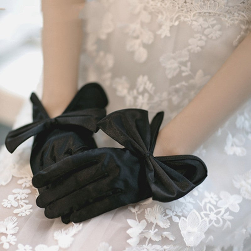 Pearl Lace Bow Wedding Gloves