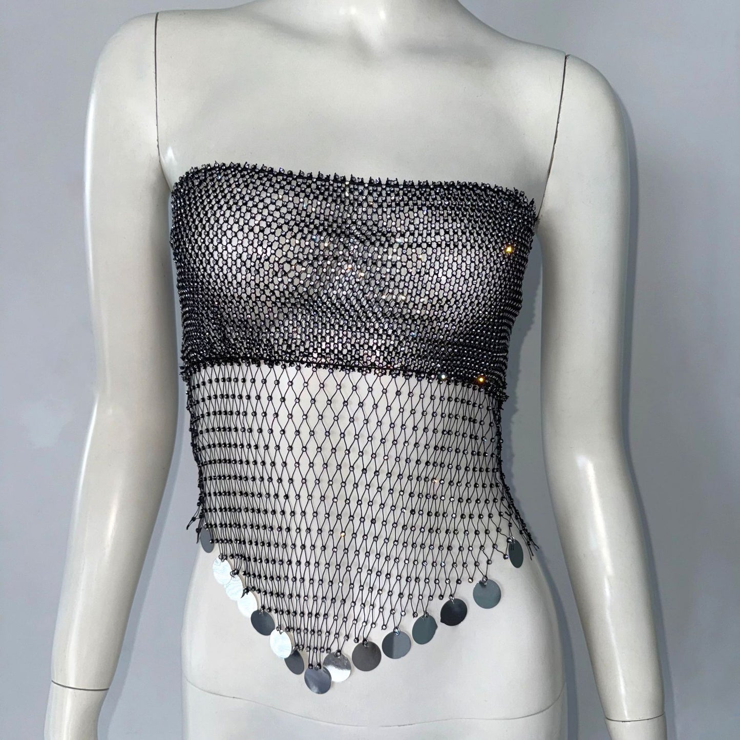 Fishnet Tube Top With Rhinestones
