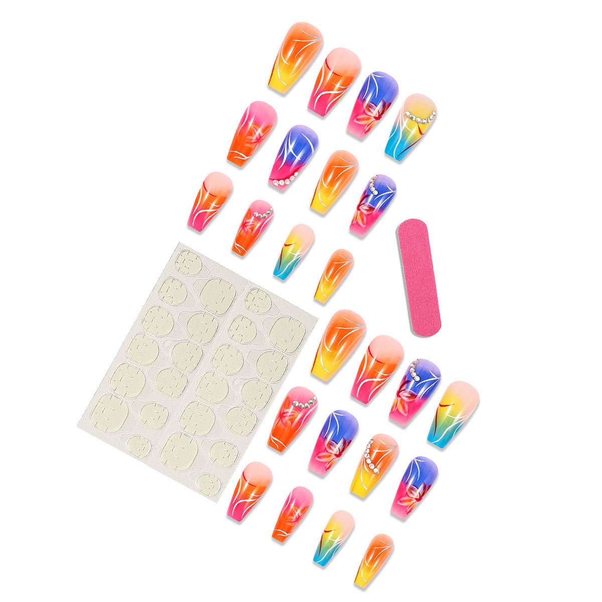 Color Gradient Flower Rhinestone Nails