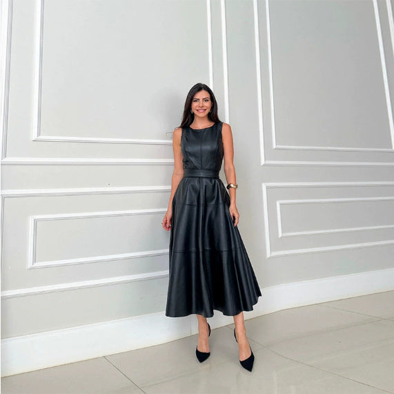 Sleeveless Loose Leather Zipper Dress