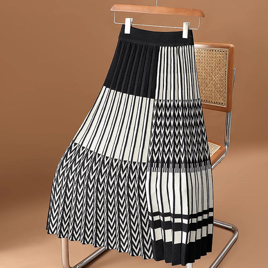 Plaid Knit Pleated Skirt-3 Colors