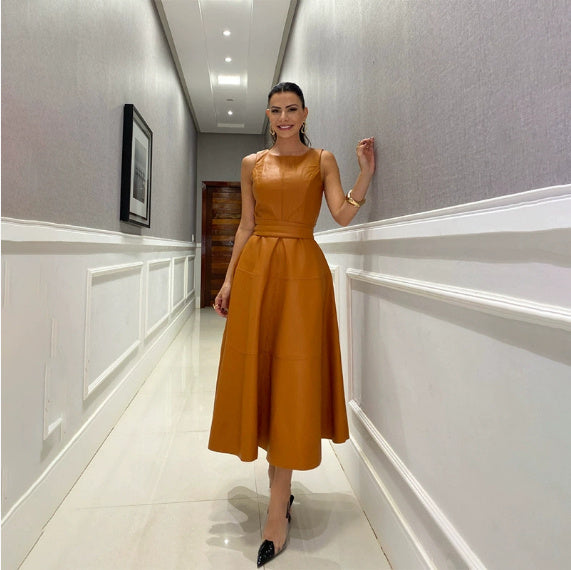Sleeveless Loose Leather Zipper Dress