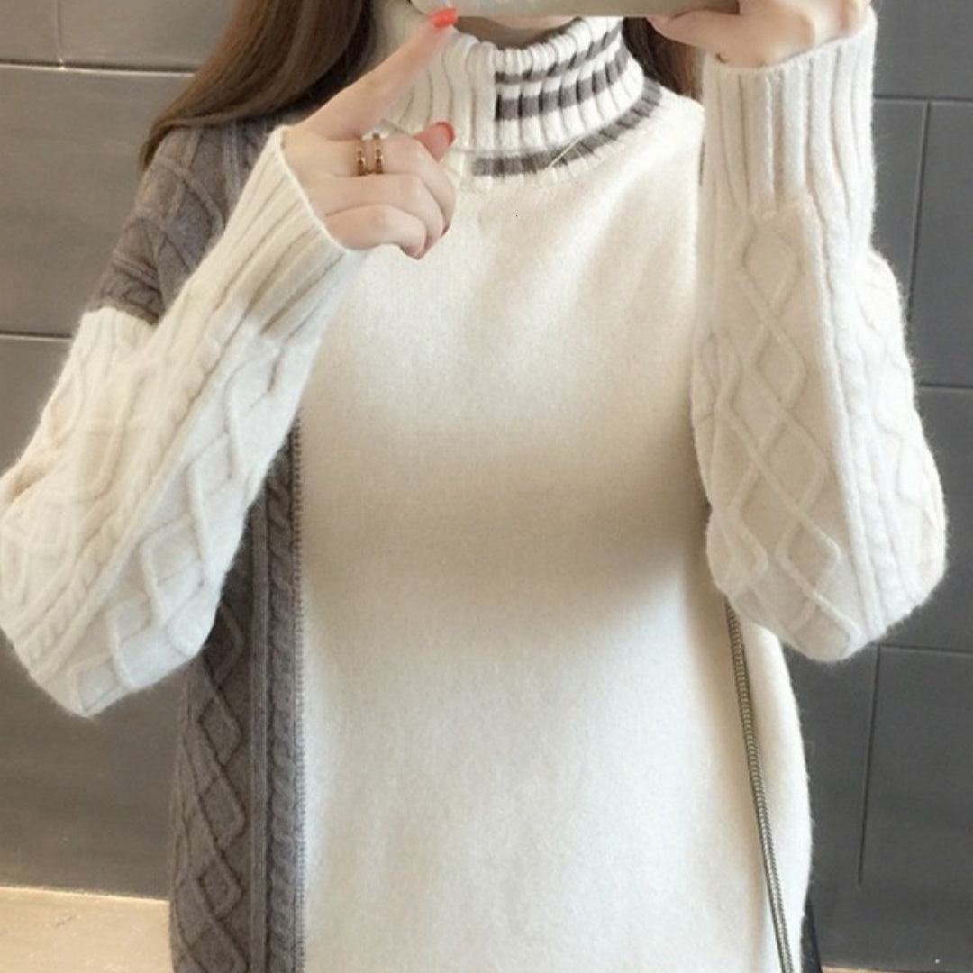 Polo Collar Contrast Color Two-piece Woolen Set