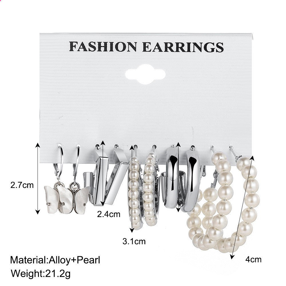 Pearl Ear Hoop Acrylic Butterfly Earrings Set