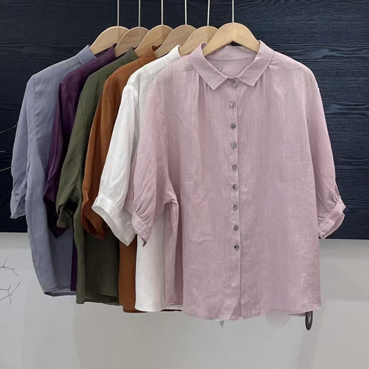 Versatile Breathable Solid Color Linen Women's Shirt