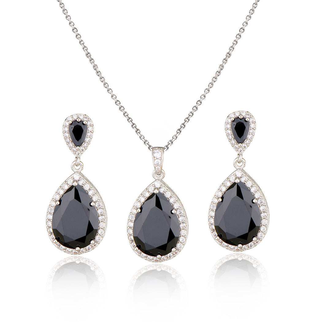 Bright Big Zircon Water Drops Necklace Eardrops Jewelry- Simple & Graceful