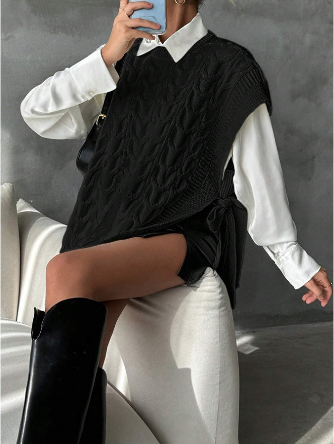 Women's Casual V-Neck Tie Knit Vest
