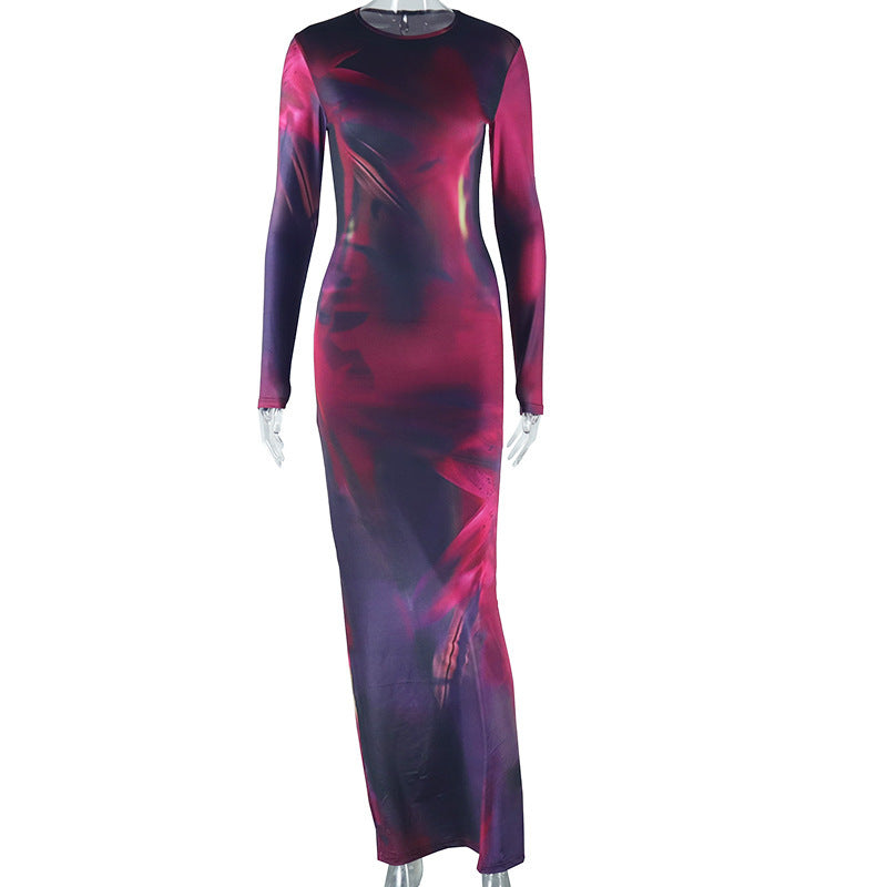 Printed Long Sleeve Slim Fit Dress