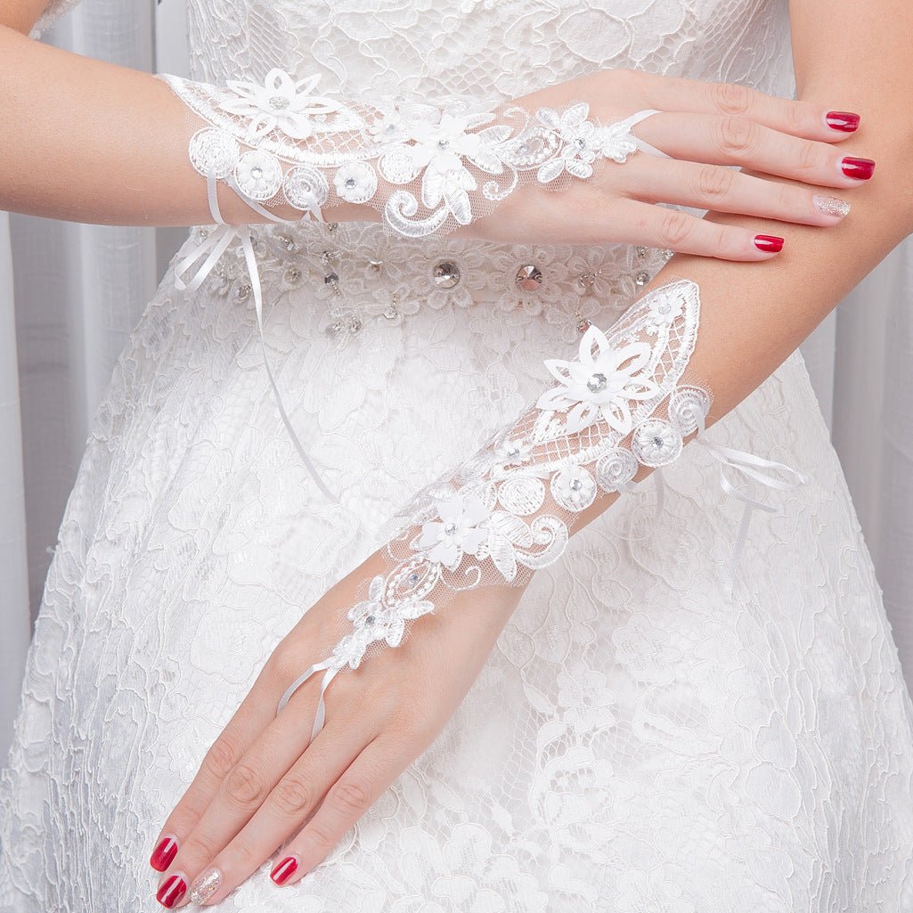 Lace Pearl & Rhinestone Bridal Gloves