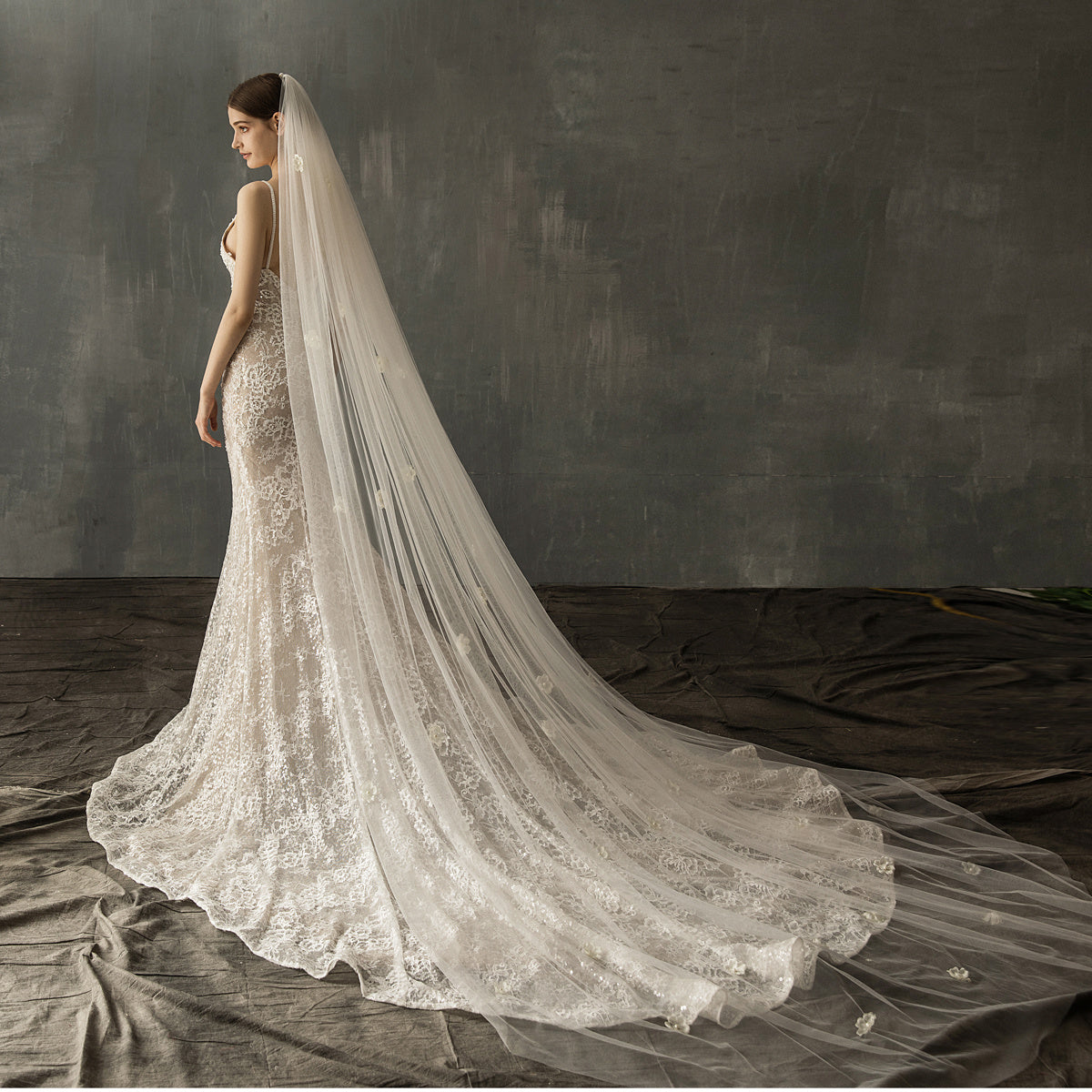 Pearl Tulle Long Tail Wedding Veil