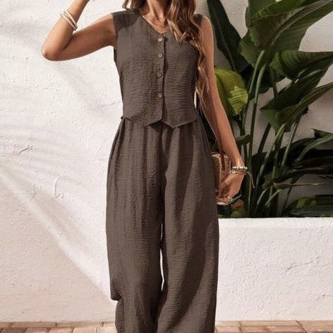 Linen Front Button Vest And Trousers