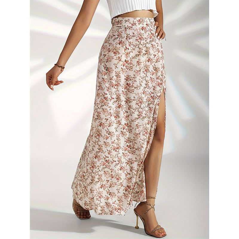 High Waist Slit Floral Skirt
