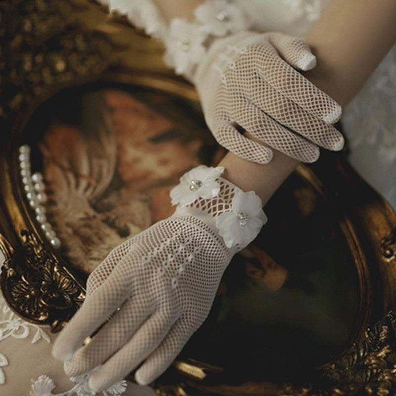 Pearl Lace Bow Wedding Gloves