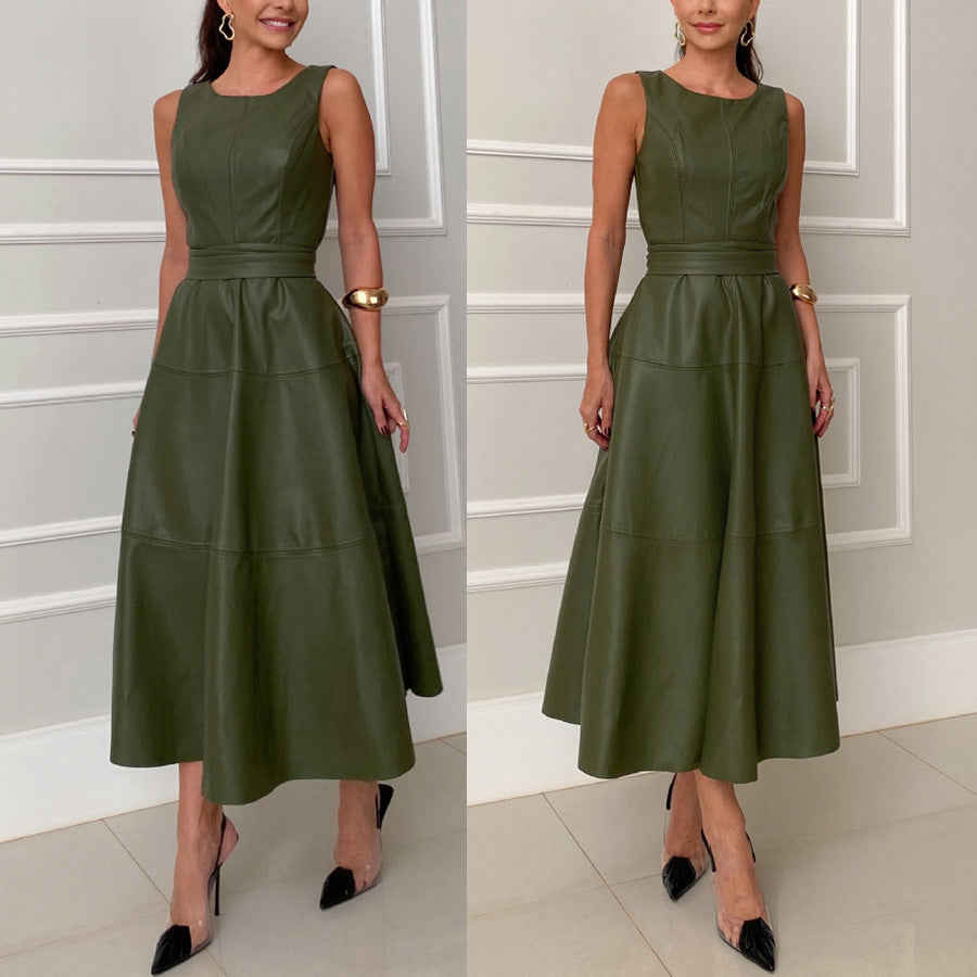 Sleeveless Loose Leather Zipper Dress