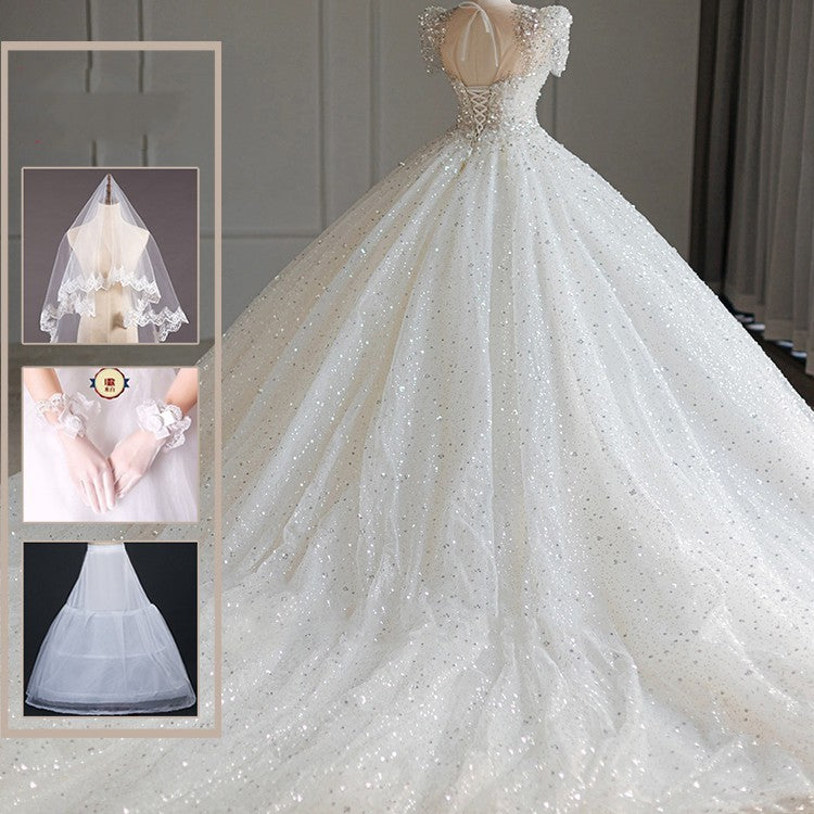Elegant Long Trail Princess Wedding Gown(8/3 piece)