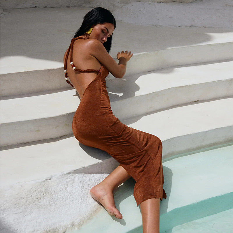 Backless Vacation Style Sheath Dress