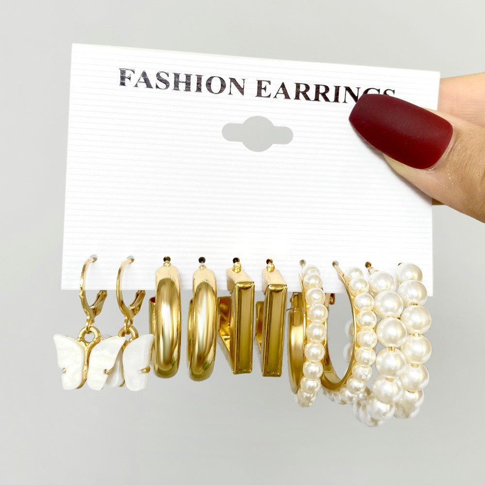 Pearl Ear Hoop Acrylic Butterfly Earrings Set