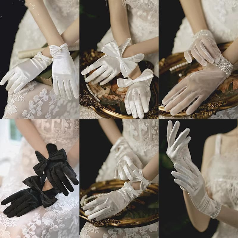 Pearl Lace Bow Wedding Gloves
