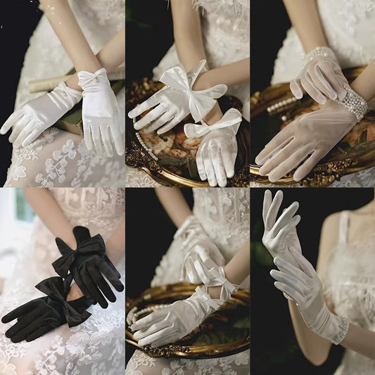 Pearl Lace Bow Wedding Gloves