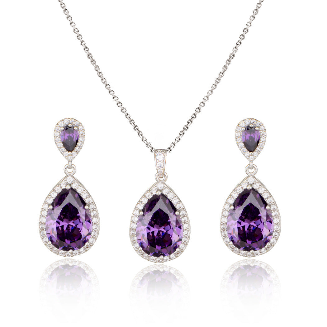 Bright Big Zircon Water Drops Necklace Eardrops Jewelry- Simple & Graceful