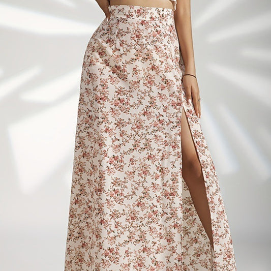 High Waist Slit Floral Skirt