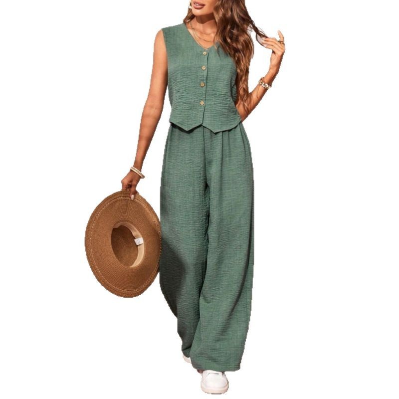 Linen Front Button Vest And Trousers