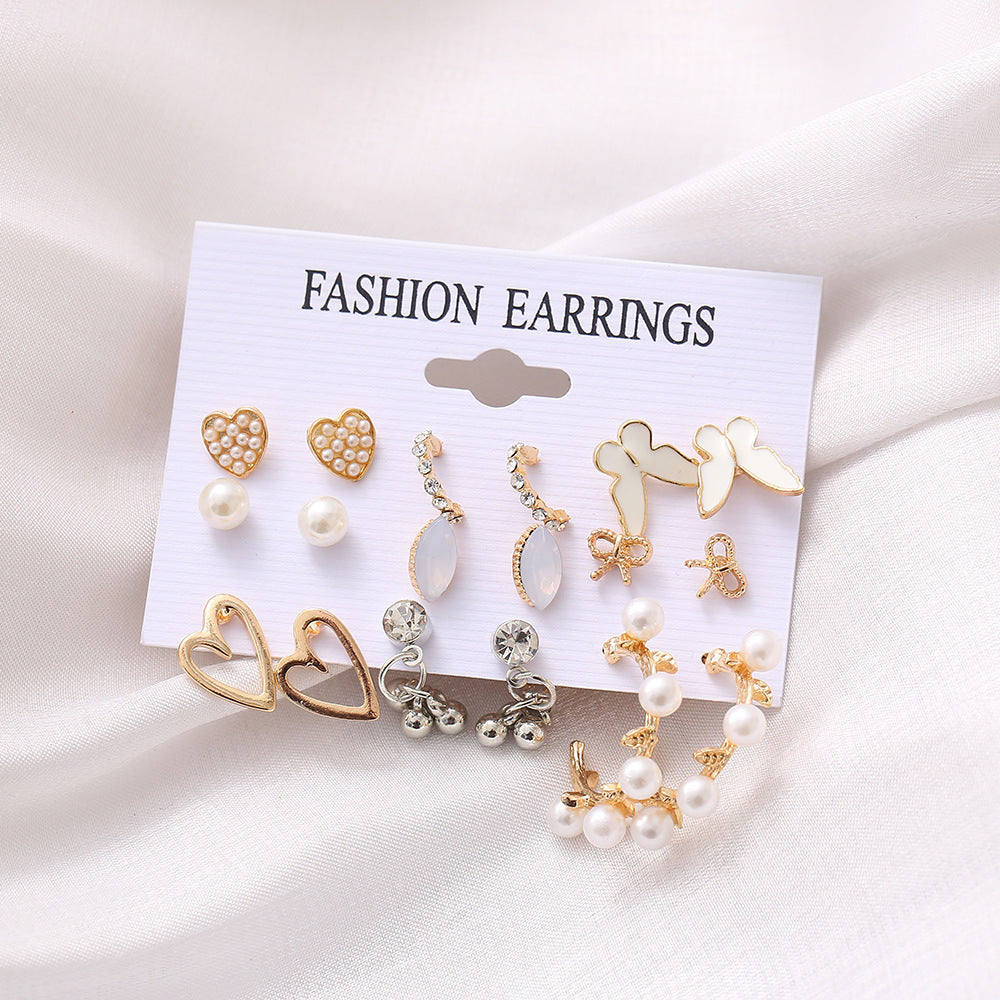 9-Pair Earring Set – Butterfly, Hollow Heart & Love Designs