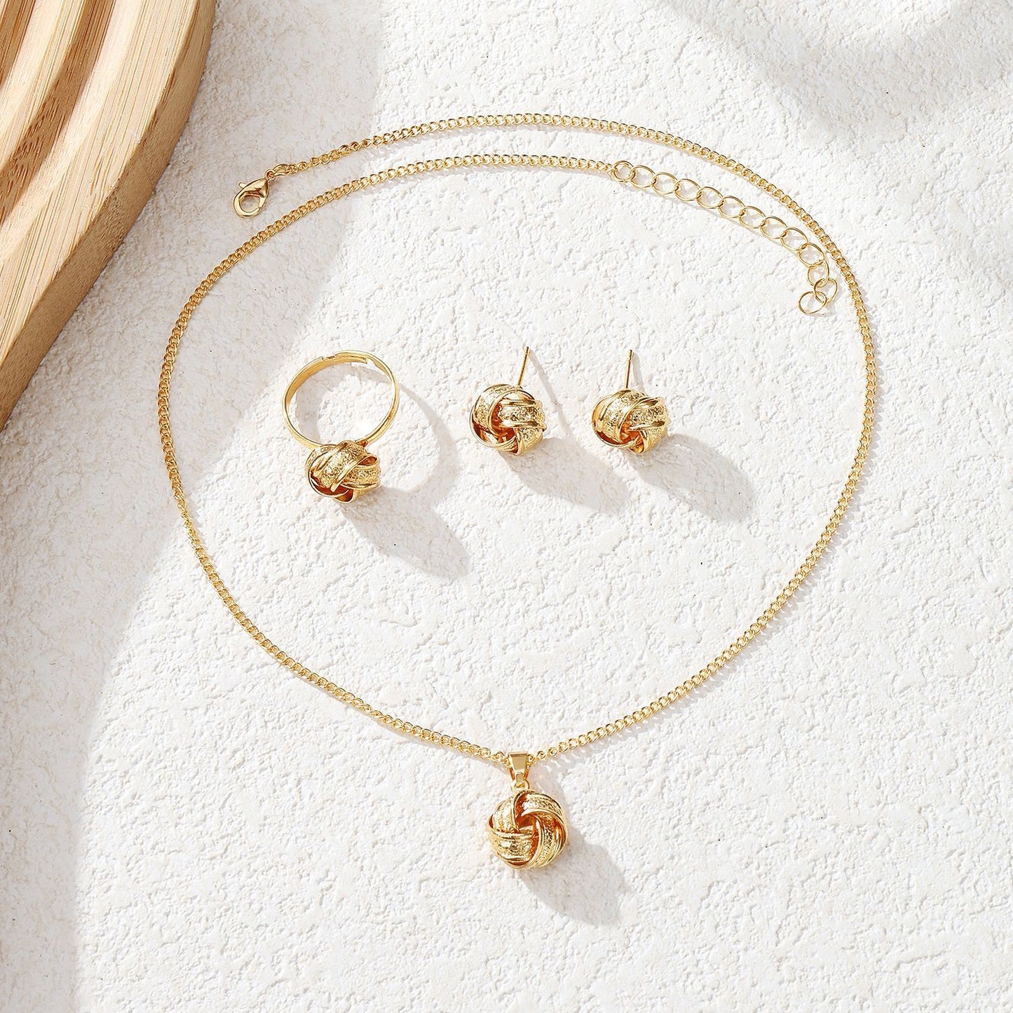 Twisted Bends And Hitches Creative Knotted Necklace Ear Stud Ring Jewelry Set