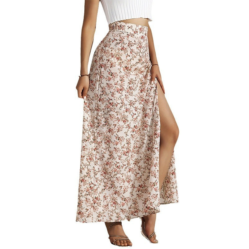 High Waist Slit Floral Skirt