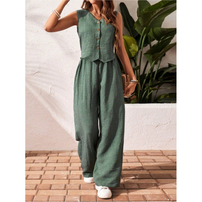 Linen Front Button Vest And Trousers