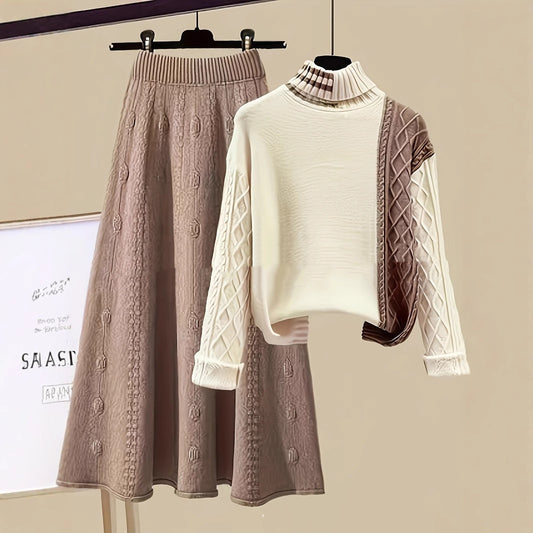 Polo Collar Contrast Color Two-piece Woolen Set