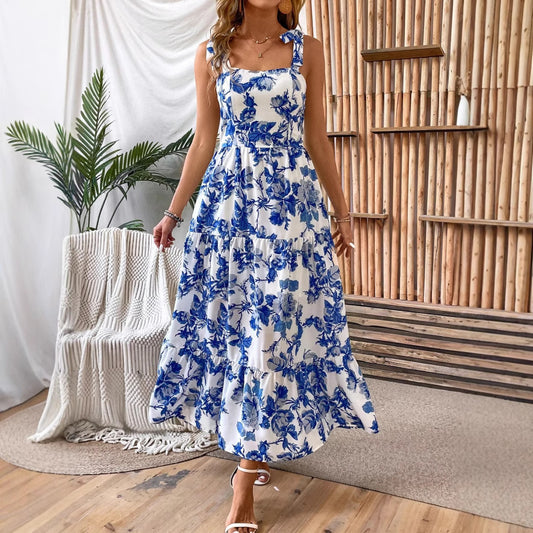 Sleeveless Lace Printing Fashion Dress