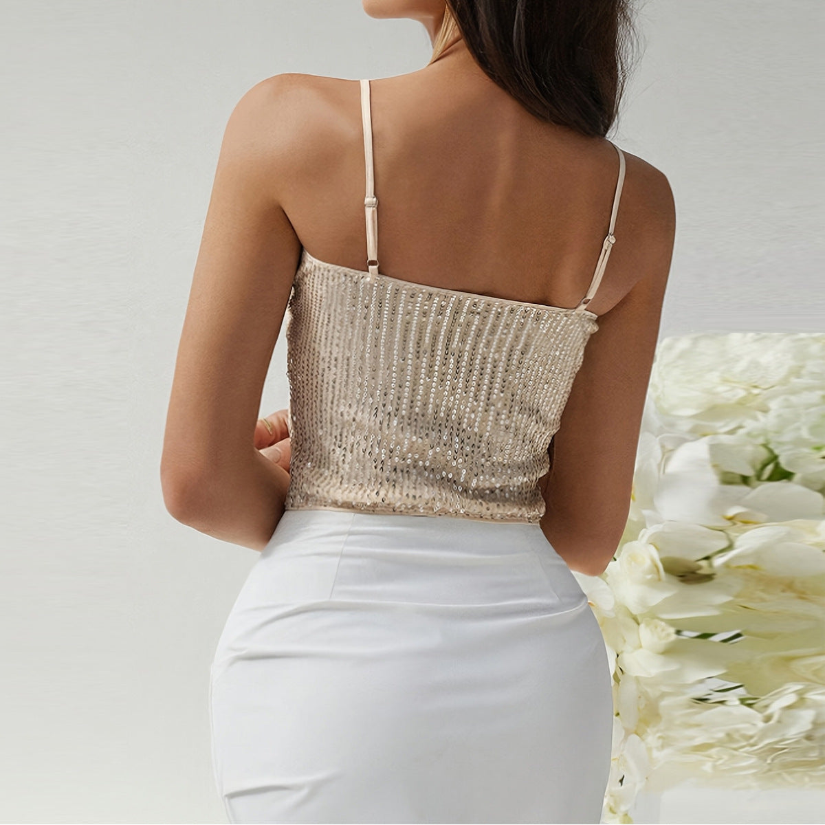 Sequin Sling Top- Backless with Adjustable Shoulder straps
