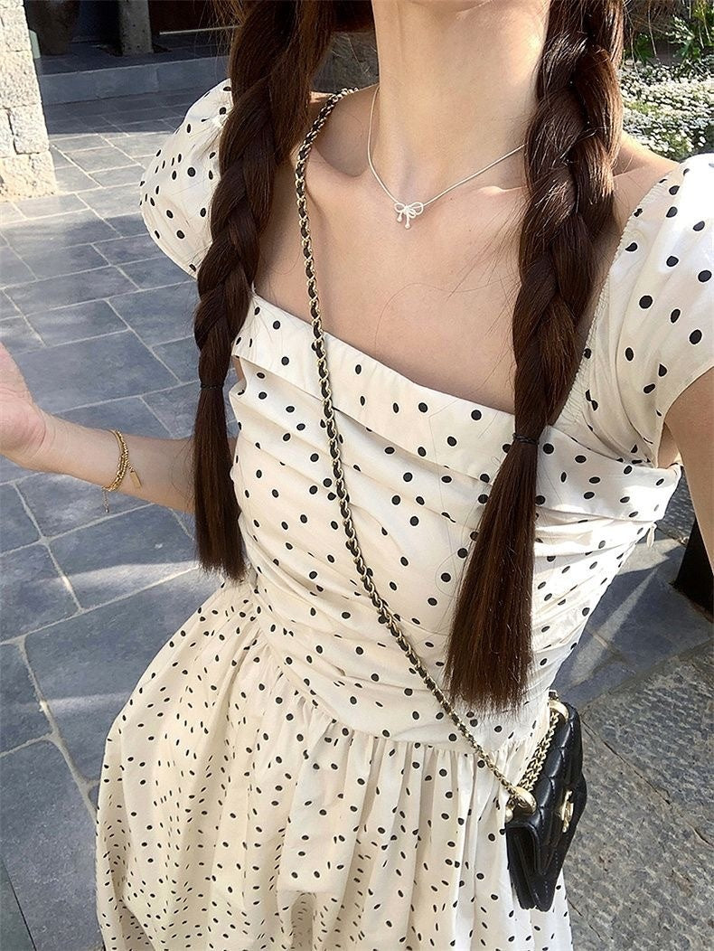 French Square Collar Polka Dot Dress