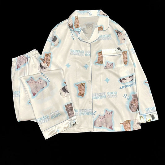 Cute Cat Print Pajamas
