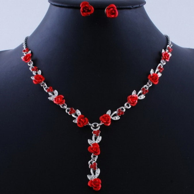 Elegant Rose Alloy Necklace & Earrings Set